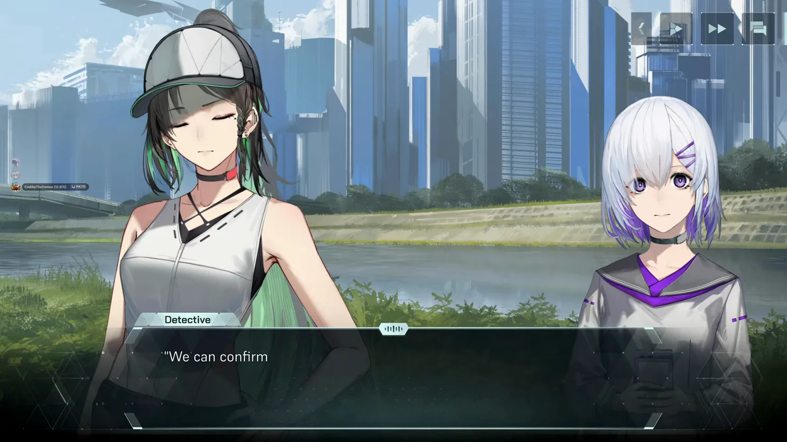 In Falsus story scene where the mute girl lifts her phone with a new message as officers detain her by the river In Falsus story scene where the mute girl lifts her phone with a new message as officers detain her by the river