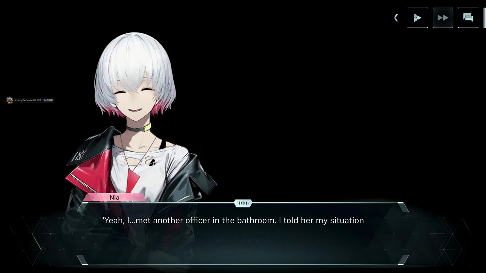 In Falsus story moment where Nia checks her palm after the dive and finds her lie-detection bind glowing yellow In Falsus story moment where Nia checks her palm after the dive and finds her lie-detection bind glowing yellow
