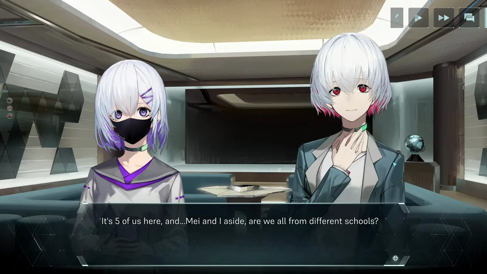 In Falsus story scene at the first A.A.R.C. meeting where the mute girl introduces herself as Story In Falsus story scene at the first A.A.R.C. meeting where the mute girl introduces herself as Story