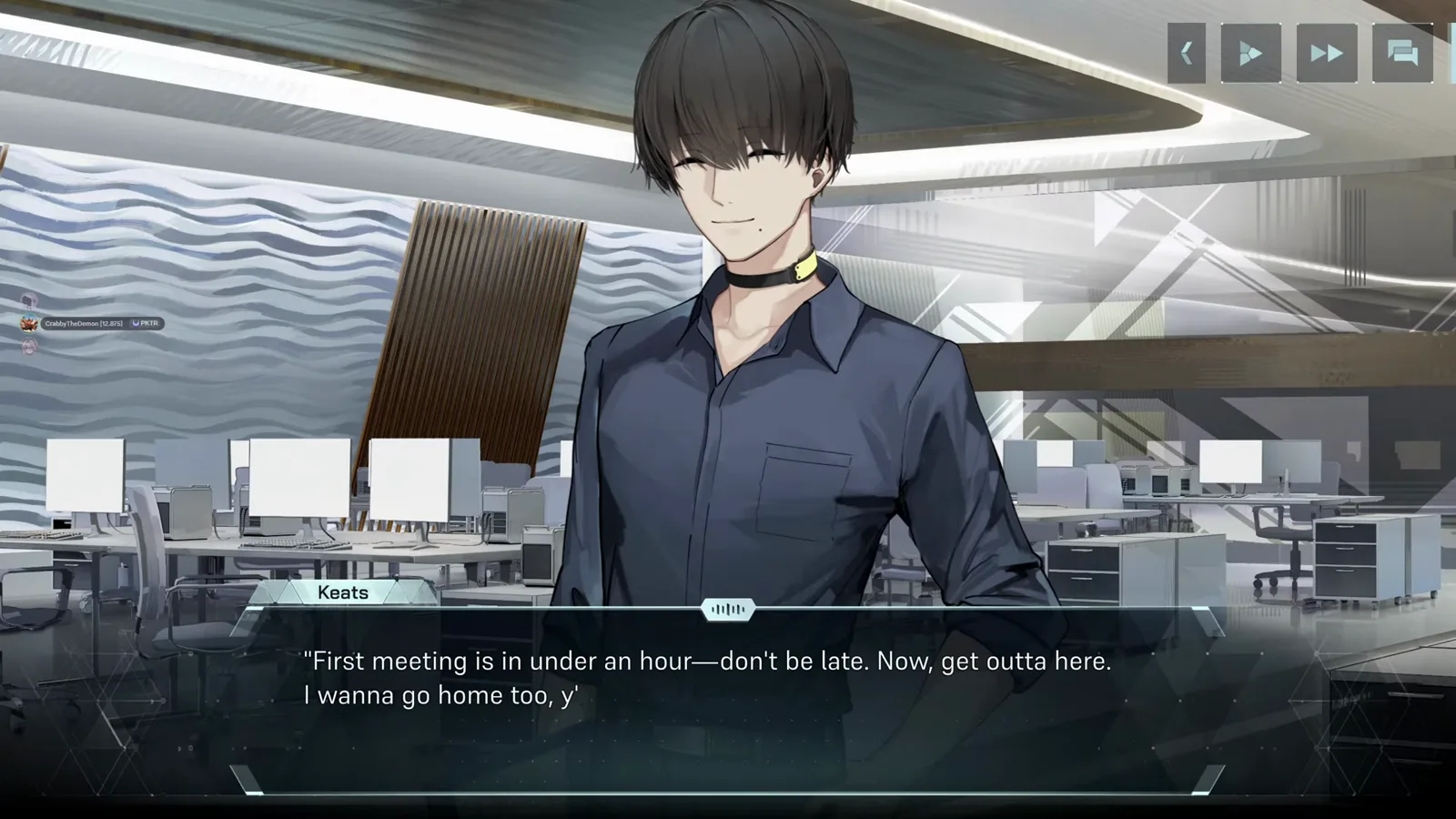 In Falsus story scene of teacher Keith confronting Nia over her classroom behavior in the staff room In Falsus story scene of teacher Keith confronting Nia over her classroom behavior in the staff room