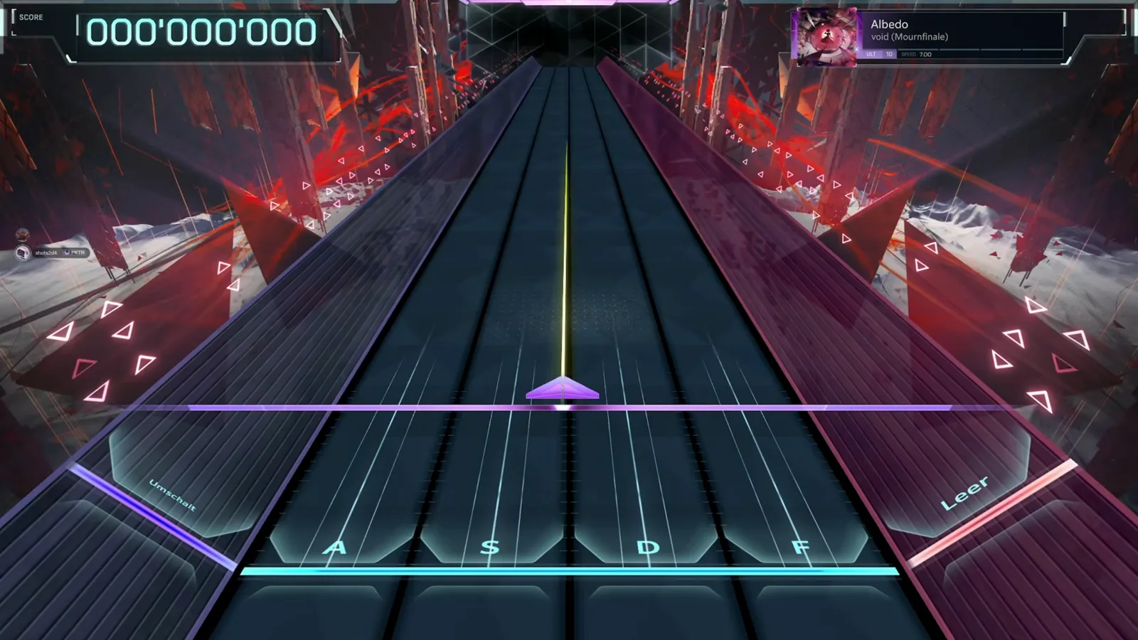 An empty six-lane In Falsus field under a 000 000 000 HUD opens the Albedo ULT 10 dive at SPEED 7.00 An empty six-lane In Falsus field under a 000 000 000 HUD opens the Albedo ULT 10 dive at SPEED 7.00