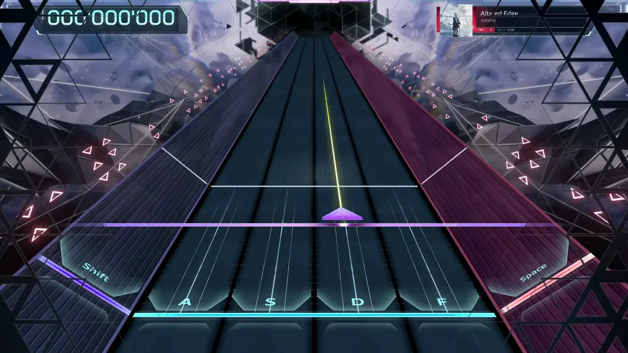 Altered Edge's FBD 11 dive opens at 000'000'000 with the HUD card pinning satella, FBD 11 and SPEED 5.00