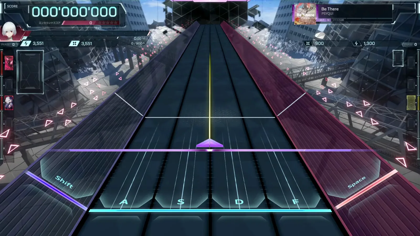 In Falsus song card for Be There by PSYQUI at ULTIMATE 10, six empty lanes and a zero score before the first note