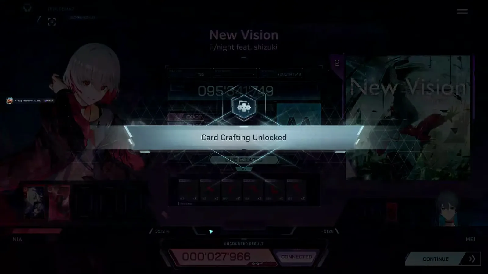 In Falsus Card Crafting Unlocked banner appearing over the New Vision results during the full release story In Falsus Card Crafting Unlocked banner appearing over the New Vision results during the full release story