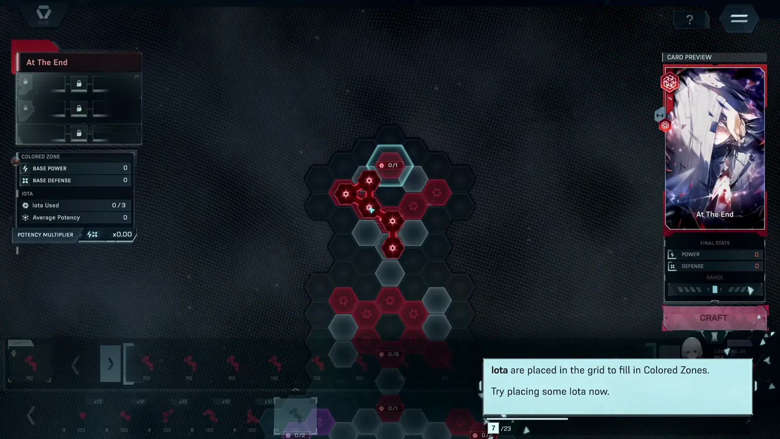 In Falsus crafting grid during the placement tutorial with an Out of Bounds warning after a piece was pushed past the card outline In Falsus crafting grid during the placement tutorial with an Out of Bounds warning after a piece was pushed past the card outline