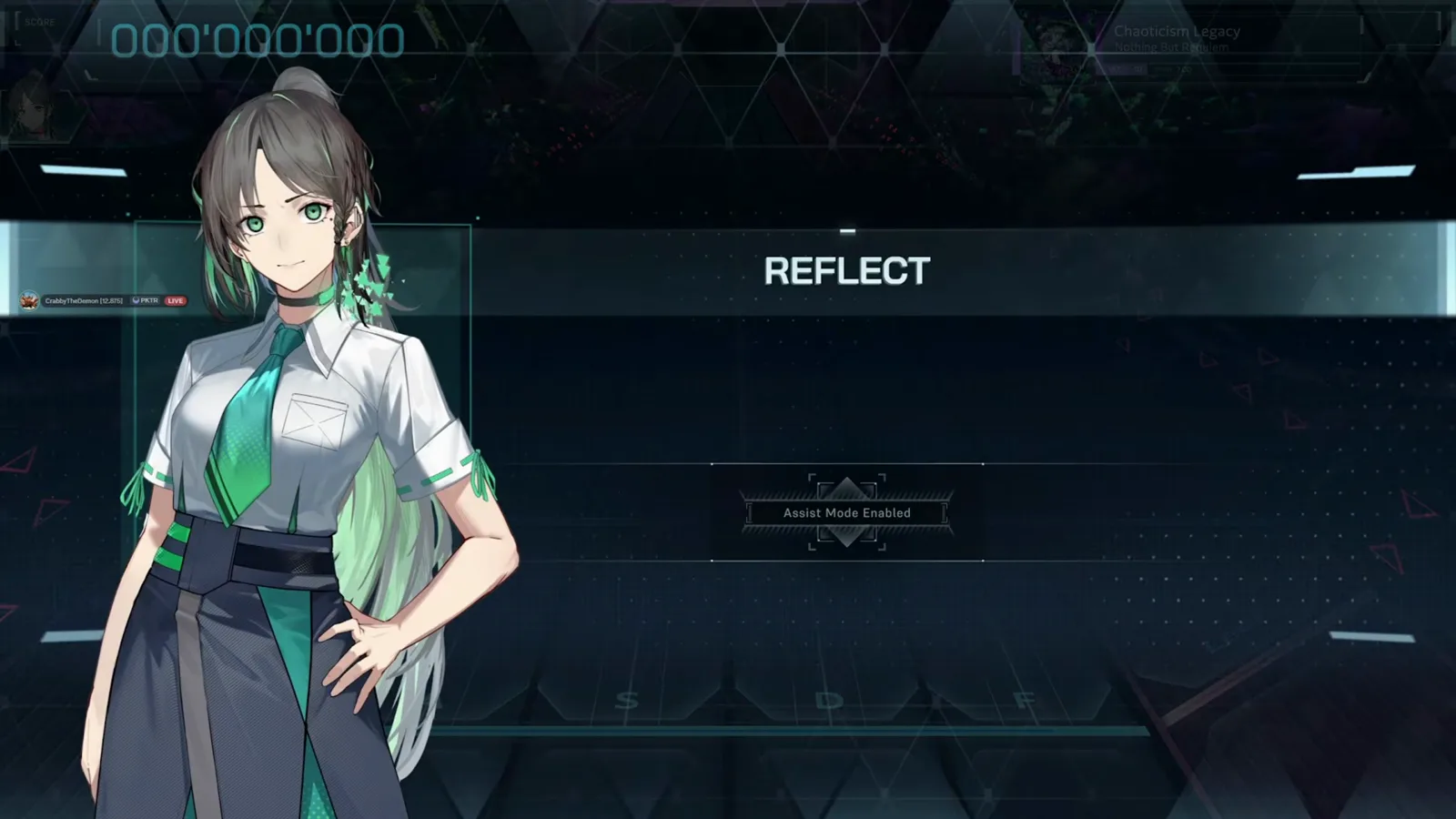 REFLECT screen before the dive in In Falsus with Assist Mode Enabled shown at score 000 000 000 REFLECT screen before the dive in In Falsus with Assist Mode Enabled shown at score 000 000 000