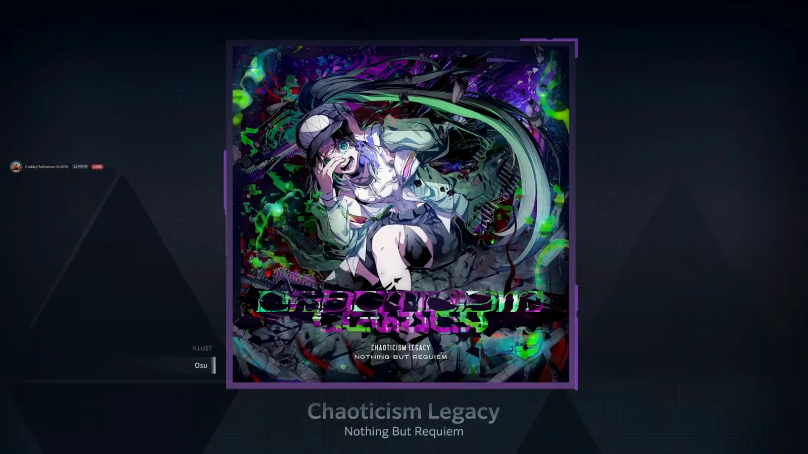 In Falsus song select: Chaoticism Legacy by Nothing But Requiem with the ULTIMATE 10 badge and an empty HIGH SCORE row In Falsus song select: Chaoticism Legacy by Nothing But Requiem with the ULTIMATE 10 badge and an empty HIGH SCORE row