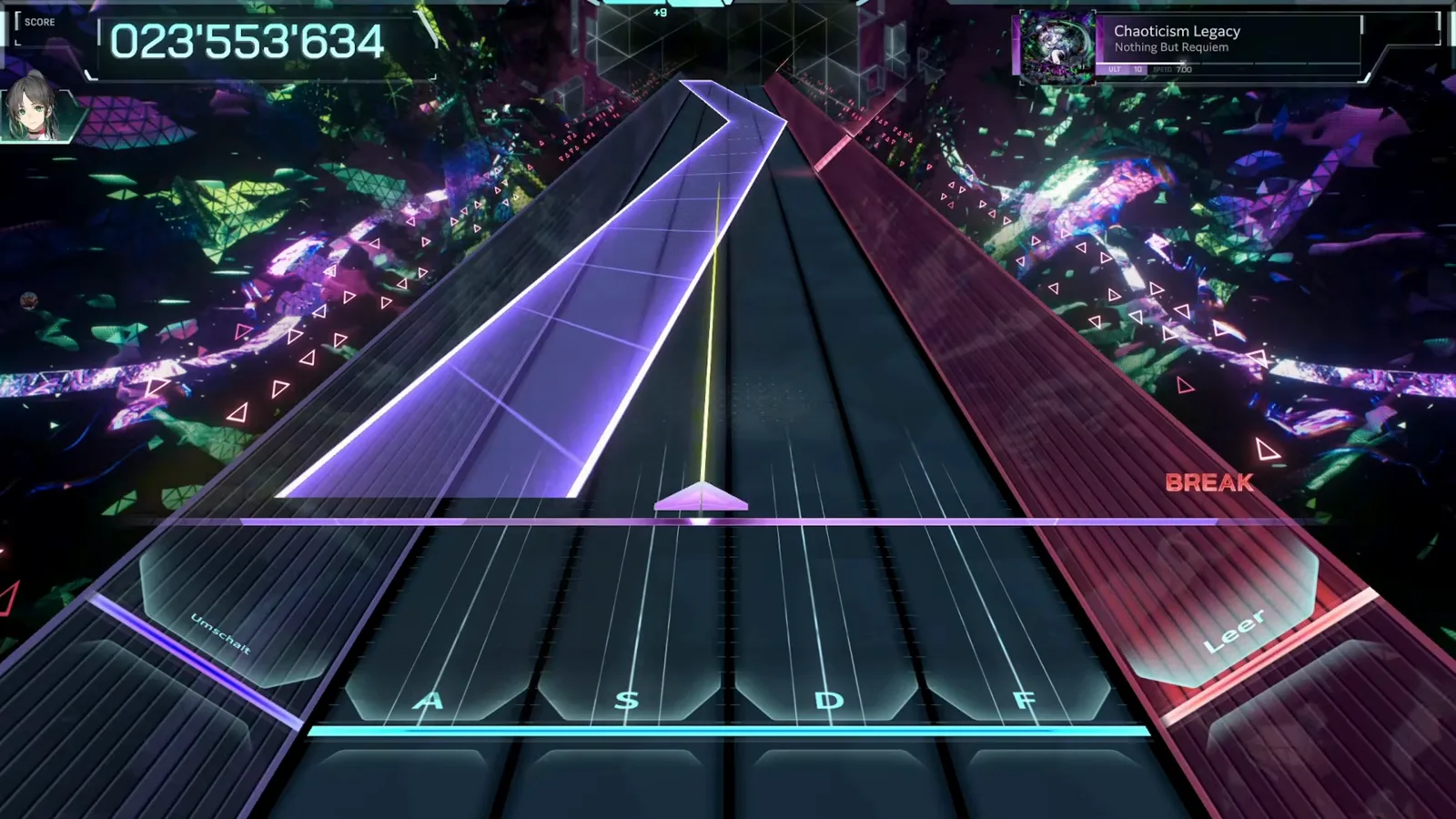 A long violet triangle slab crosses Chaoticism Legacy ULT 10 in In Falsus as one lane takes a BREAK at 023 553 634 A long violet triangle slab crosses Chaoticism Legacy ULT 10 in In Falsus as one lane takes a BREAK at 023 553 634