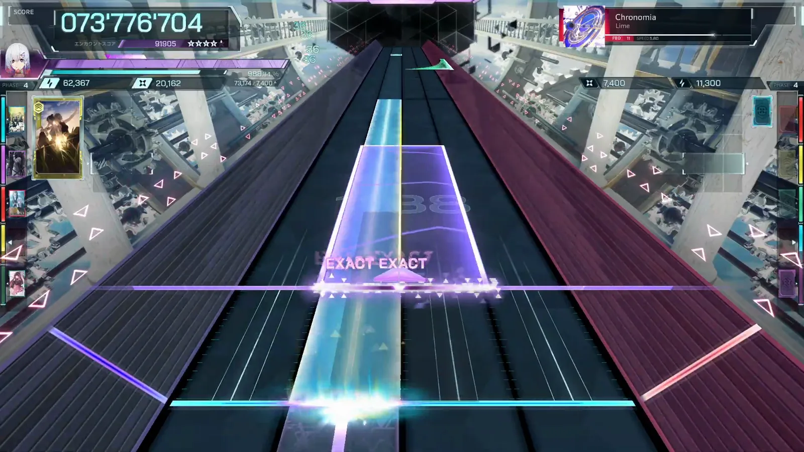 A cyan slab press crosses the Chronomia FBD 11 field in In Falsus with double EXACT labels at 073 776 704