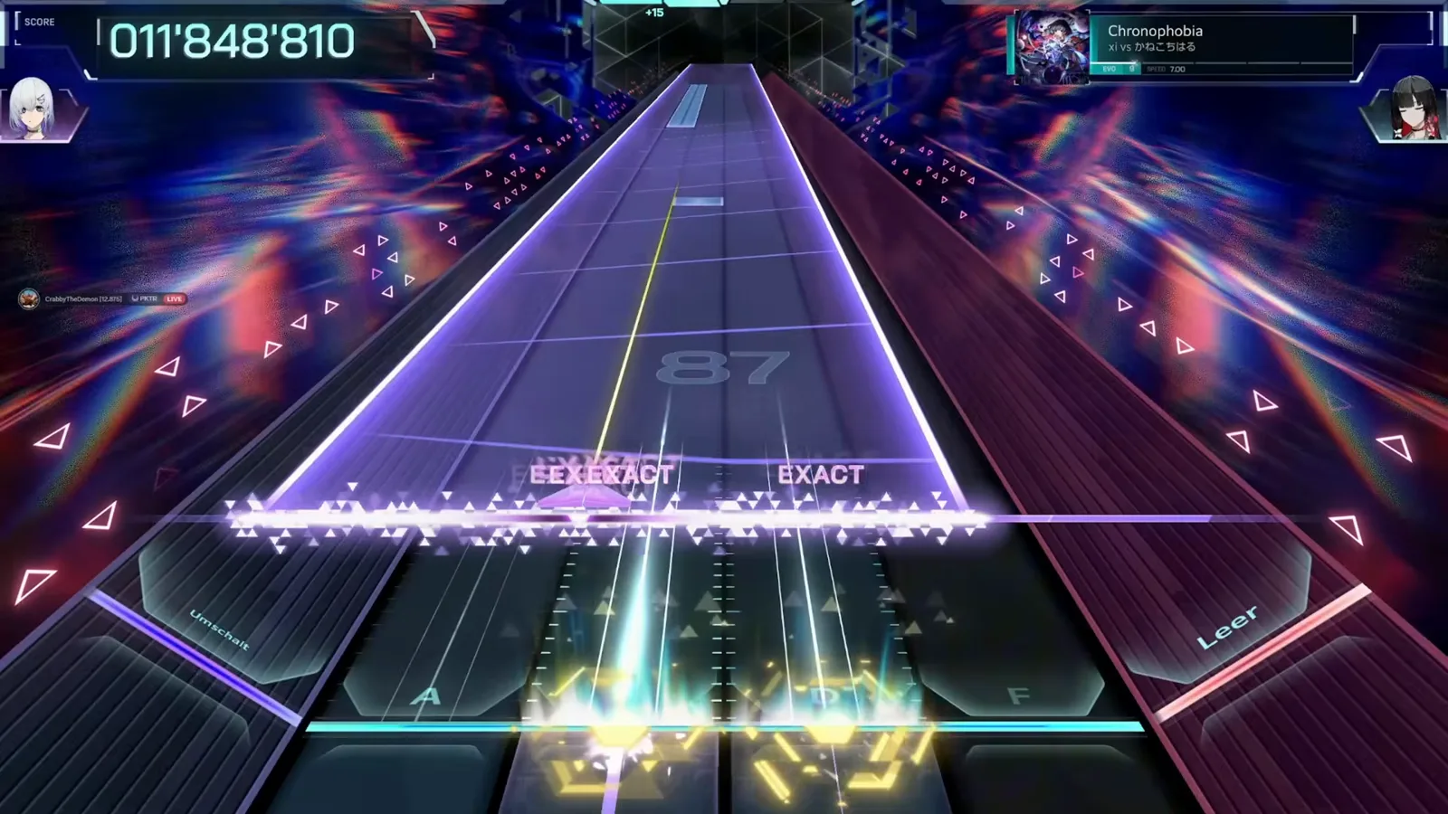 A wide violet hold field carries combo 67 at 011 848 810 in Chronophobia EVO 9 in In Falsus