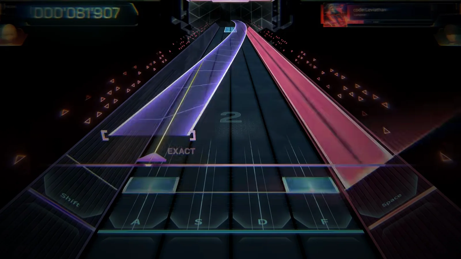 First violet beam of code:Leviathan FBD 14 in In Falsus printing an EXACT while the score reads 000'081'907