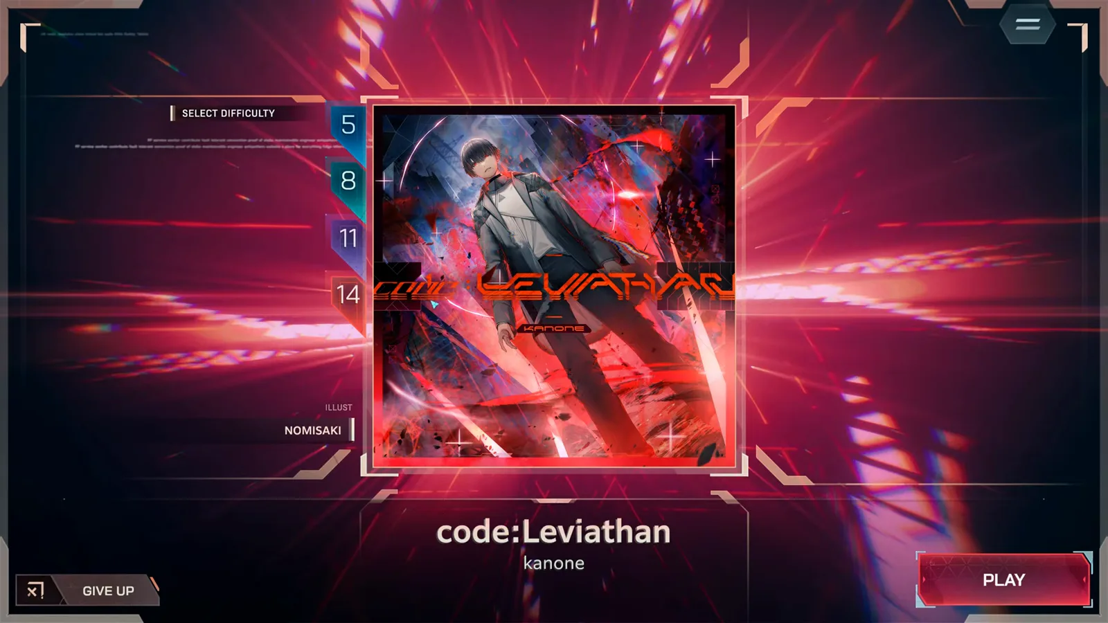 In Falsus song select for code:Leviathan by kanone with the FORBIDDEN 14 tier highlighted red on the difficulty rail