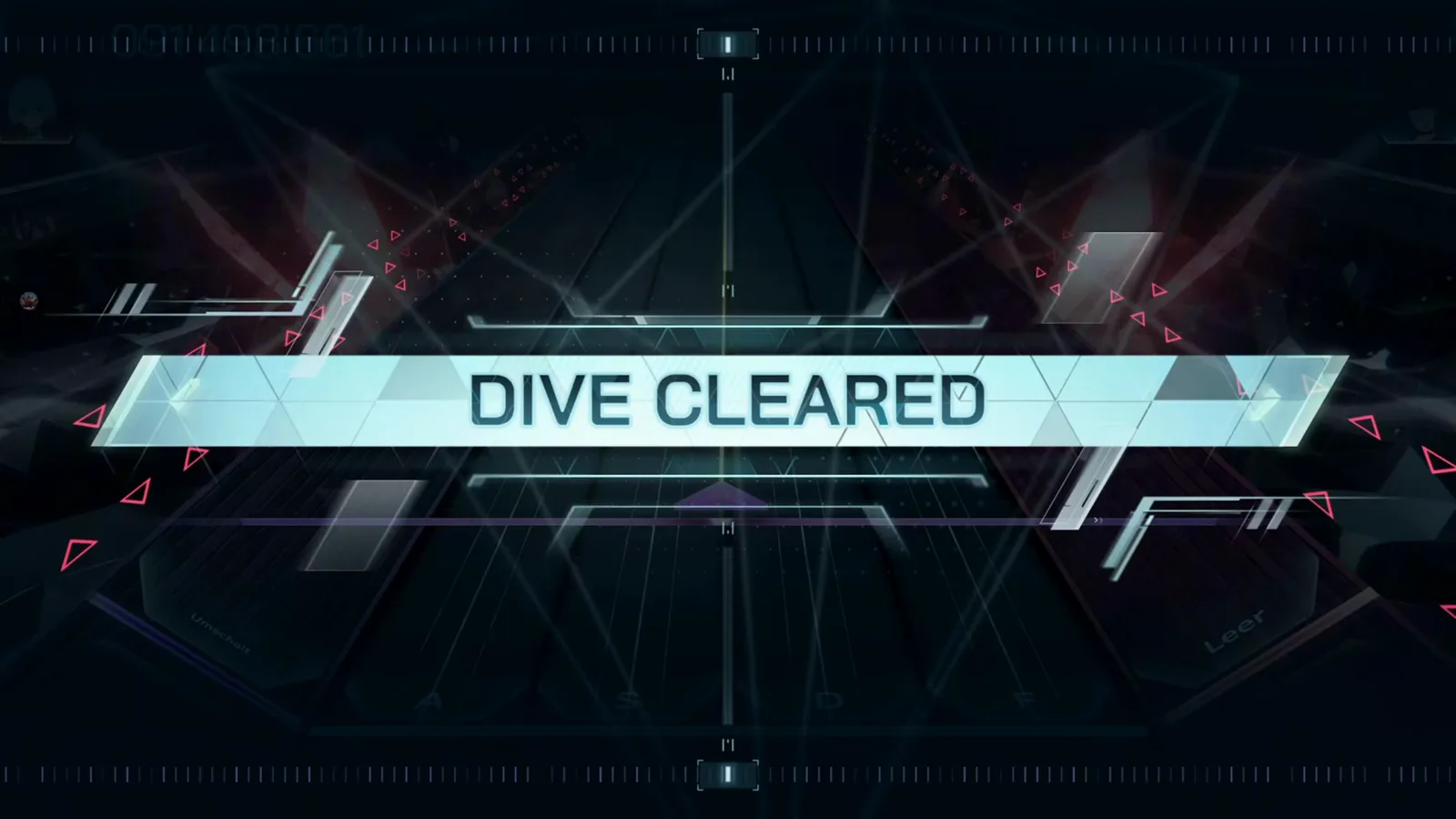 The DIVE CLEARED banner sweeps the emptied In Falsus field right after the last note of Cold Sea ULT 10