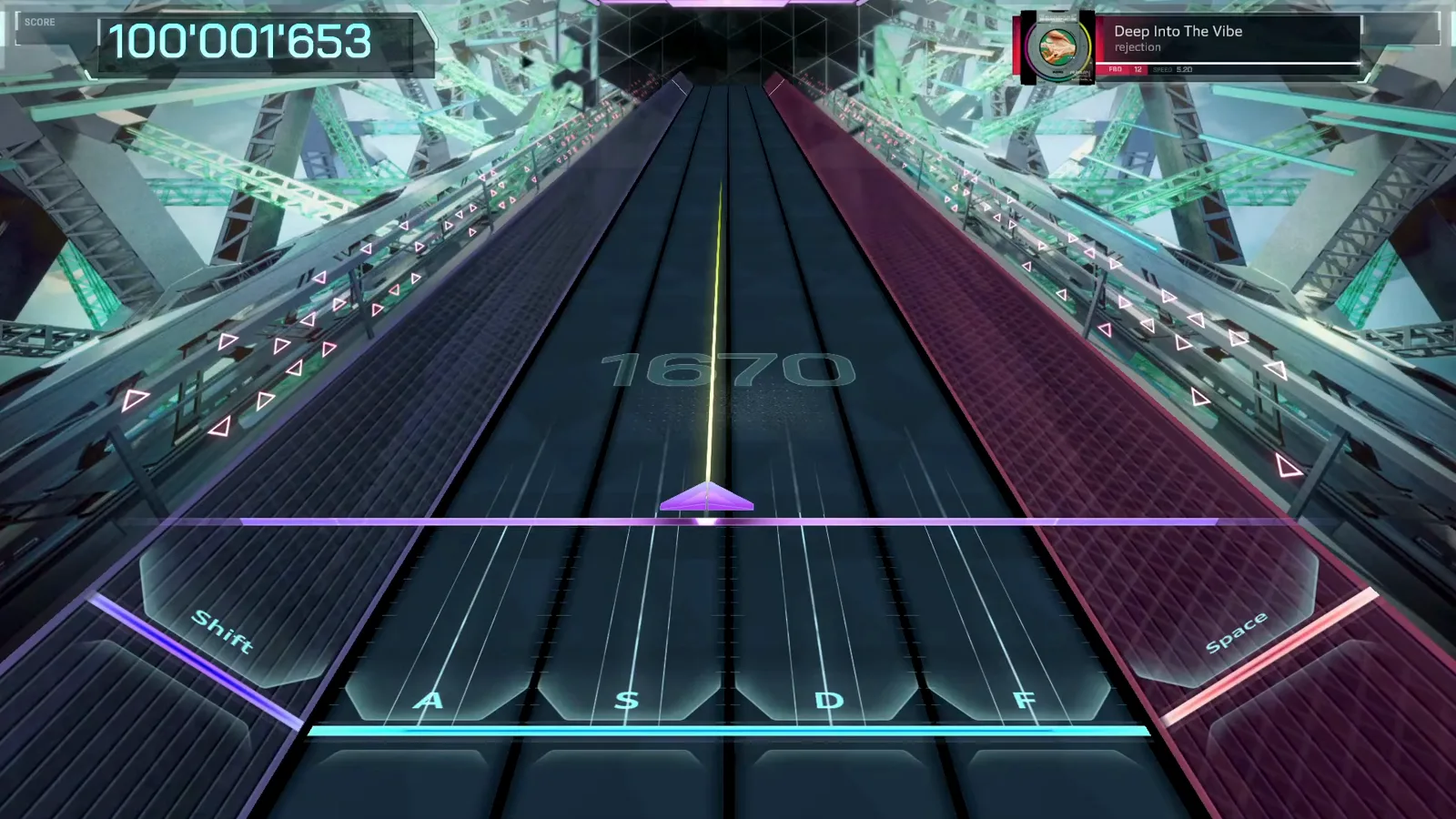 The emptied Deep Into The Vibe field prints watermark 1670 next to the In Falsus HUD frozen at 100'001'653