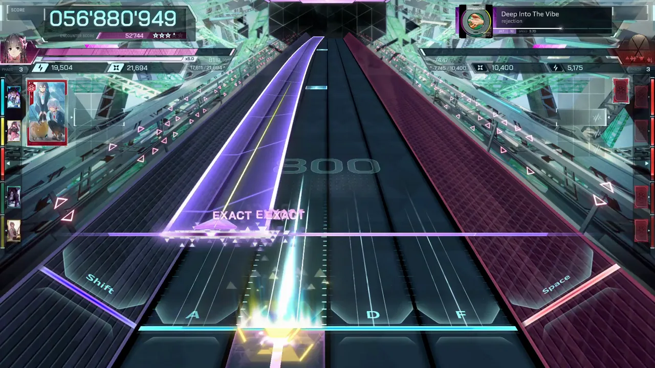 A four-lane violet sweep crosses Deep Into The Vibe's ULT 10 highway at 056'880'949 with In Falsus's watermark on 800