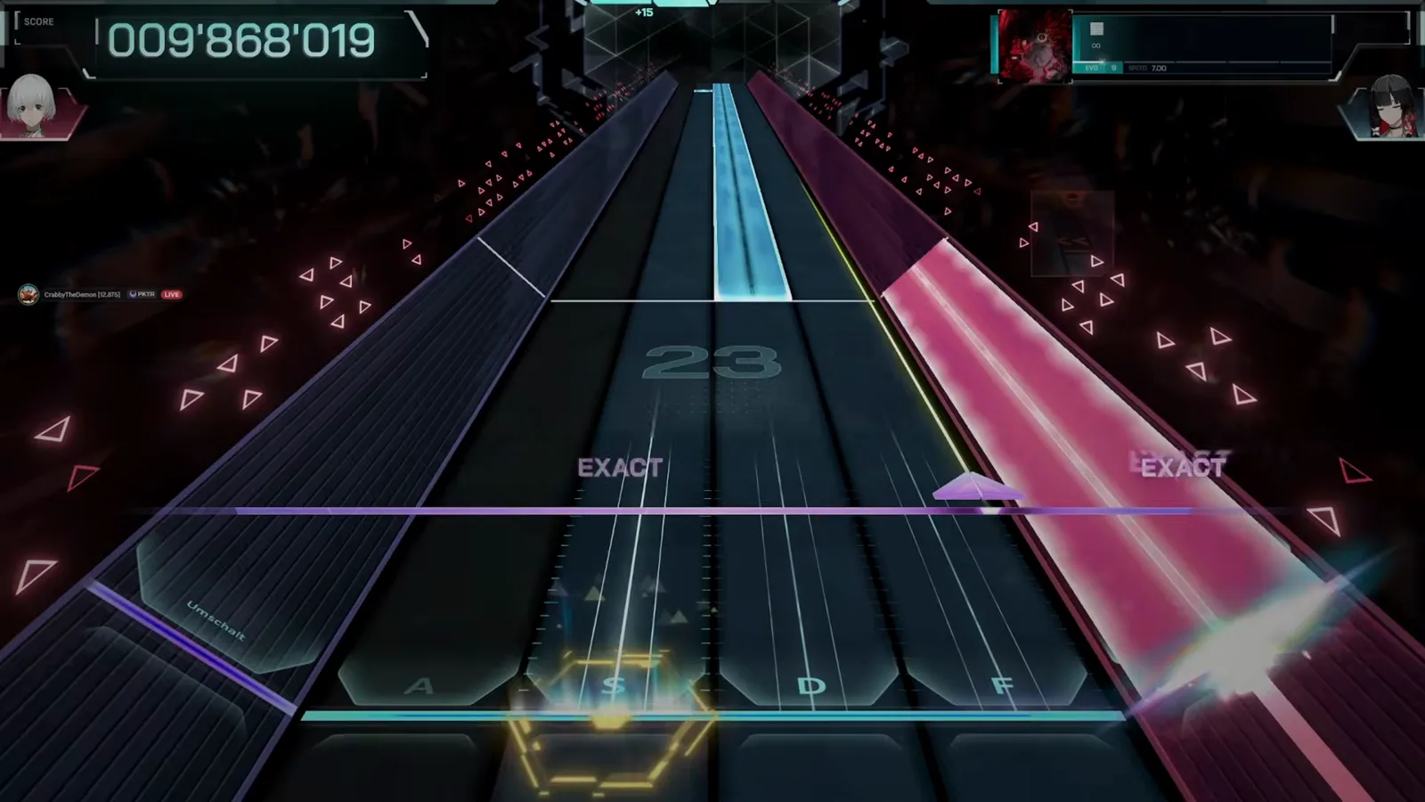 Early EVO 9 notes and a cyan wide beam cross the field at 009 868 019 in the In Falsus hidden song Early EVO 9 notes and a cyan wide beam cross the field at 009 868 019 in the In Falsus hidden song