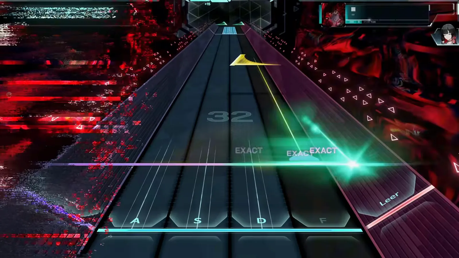 A green burst fires beside a purple pyramid note as the chain builds through the In Falsus EVO 9 opening A green burst fires beside a purple pyramid note as the chain builds through the In Falsus EVO 9 opening