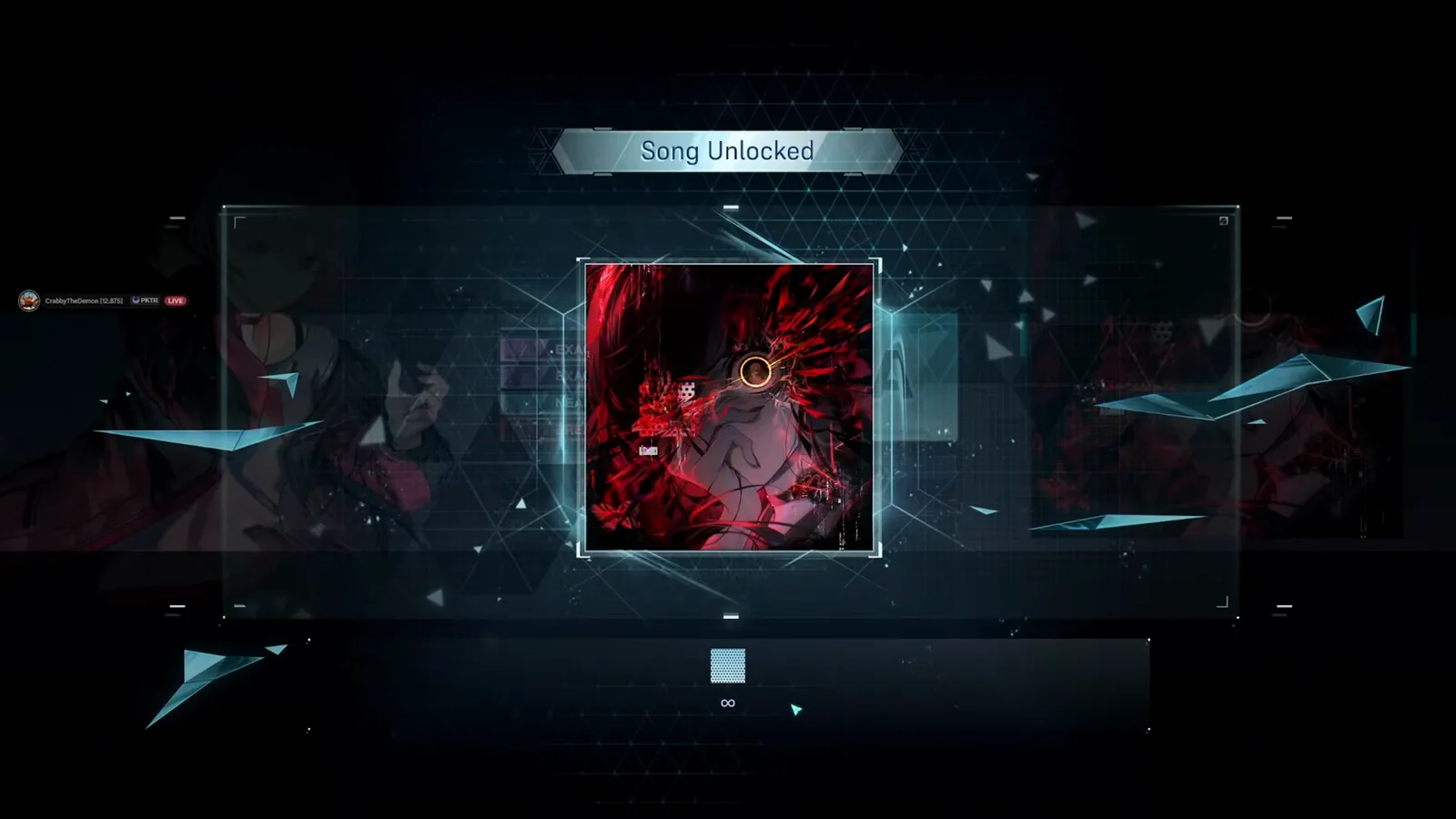 A Song Unlocked banner reveals the red crystal jacket and the infinity title in In Falsus after the EVO 9 clear A Song Unlocked banner reveals the red crystal jacket and the infinity title in In Falsus after the EVO 9 clear