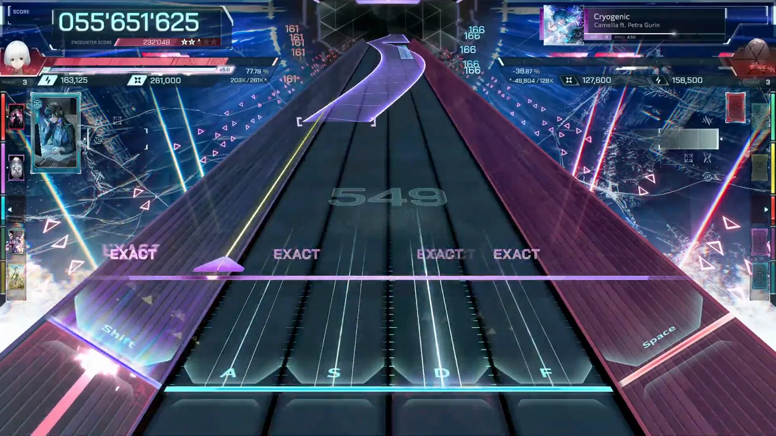 In Falsus Cryogenic ULT 9 gameplay with tight note streams on a bright blue stage at 200 BPM In Falsus Cryogenic ULT 9 gameplay with tight note streams on a bright blue stage at 200 BPM