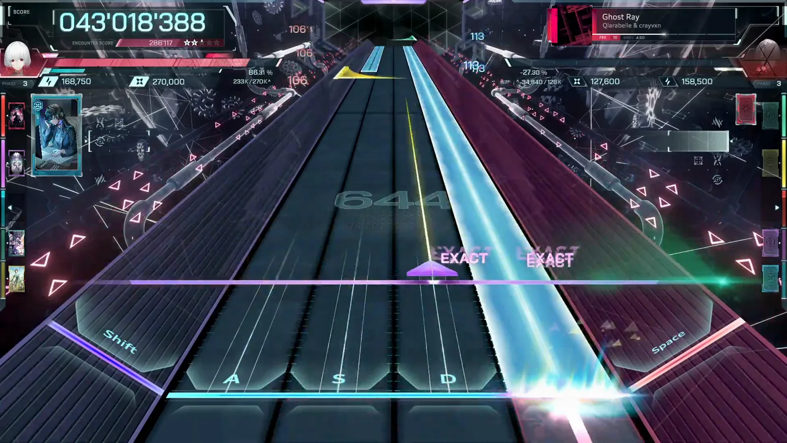 In Falsus Ghost Ray FORBIDDEN 10 gameplay with hold tails and keyboard bursts on a dark red stage In Falsus Ghost Ray FORBIDDEN 10 gameplay with hold tails and keyboard bursts on a dark red stage