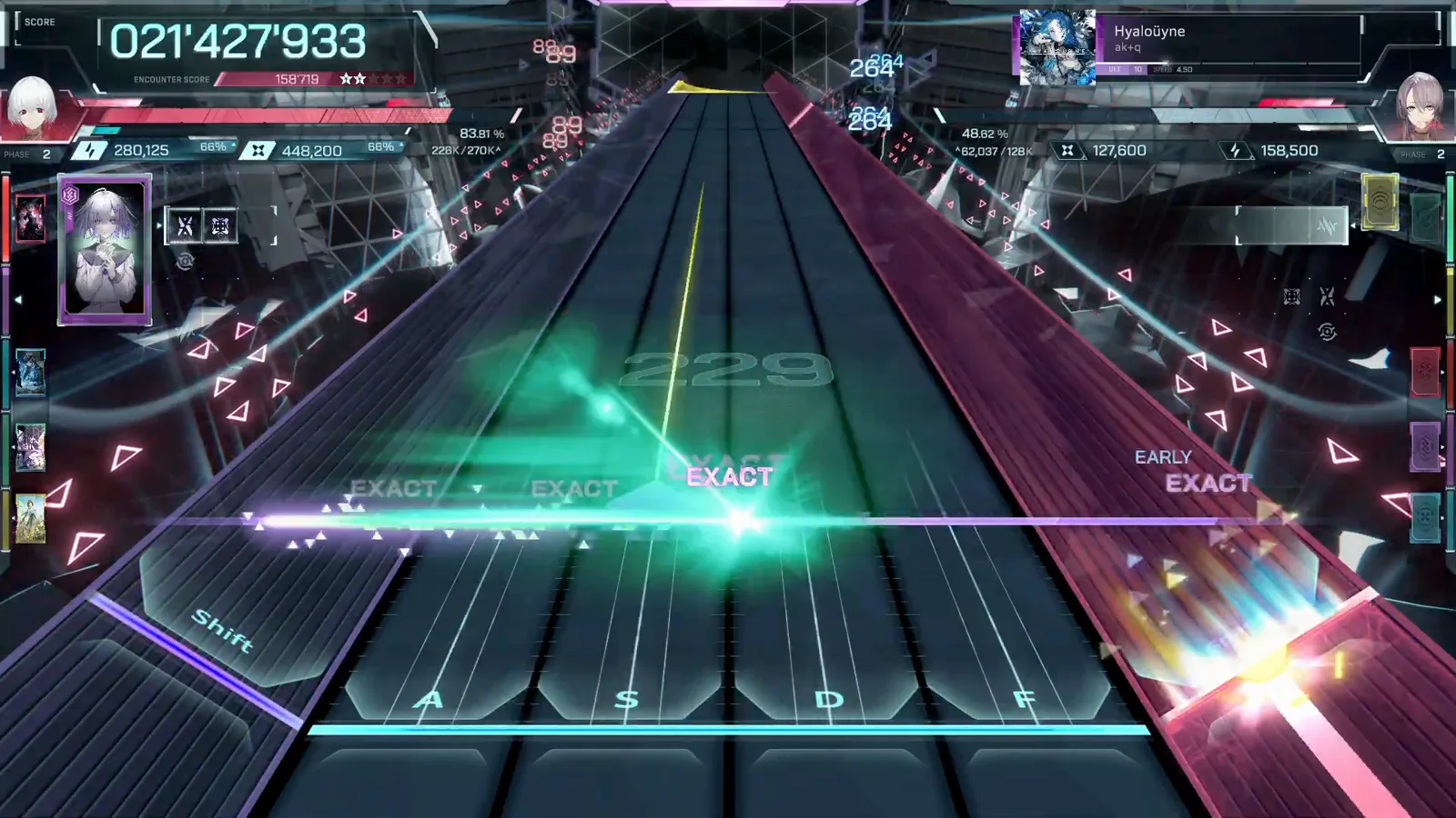 In Falsus Hyalouyne ULT 10 gameplay with triangle FIELD notes and flick chains in the mouse lanes In Falsus Hyalouyne ULT 10 gameplay with triangle FIELD notes and flick chains in the mouse lanes