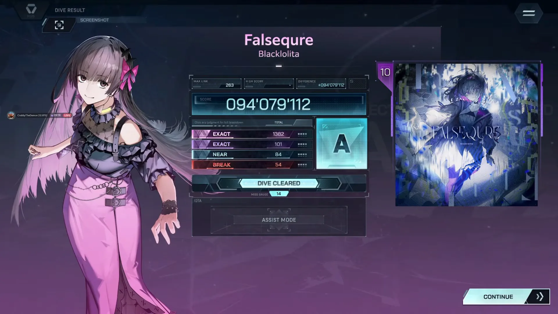 Falsequre ULT 10's In Falsus card: 1,621 notes, 094'079'112, rank A, MAX LINK 263, ASSIST MODE in the IOTA slot