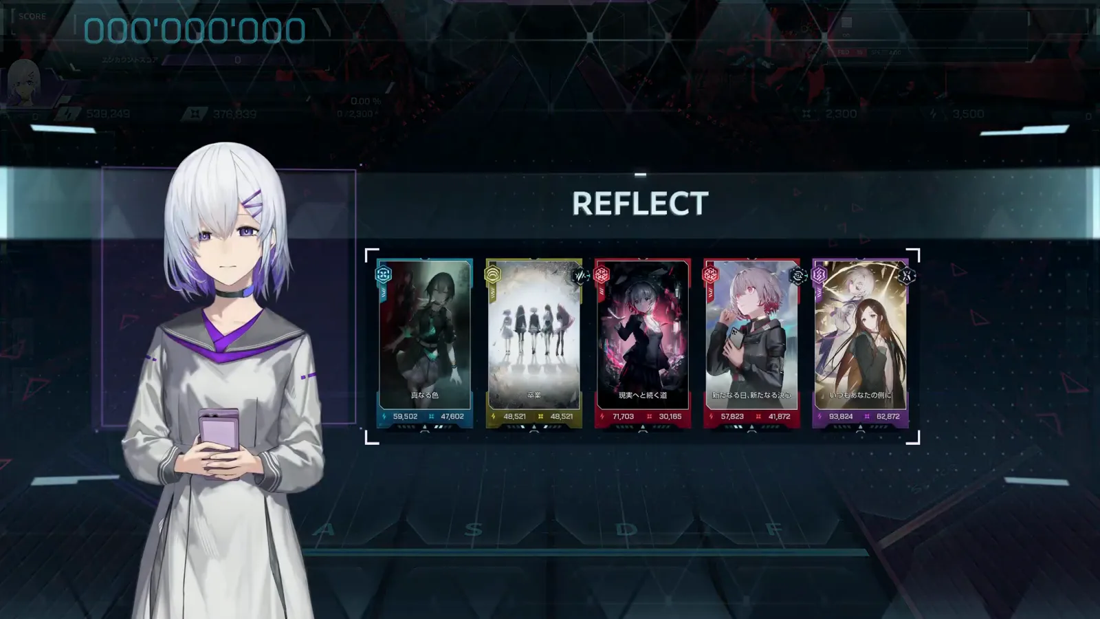 REFLECT deck screen before the dive — five Connect cards beside the guide character in In Falsus