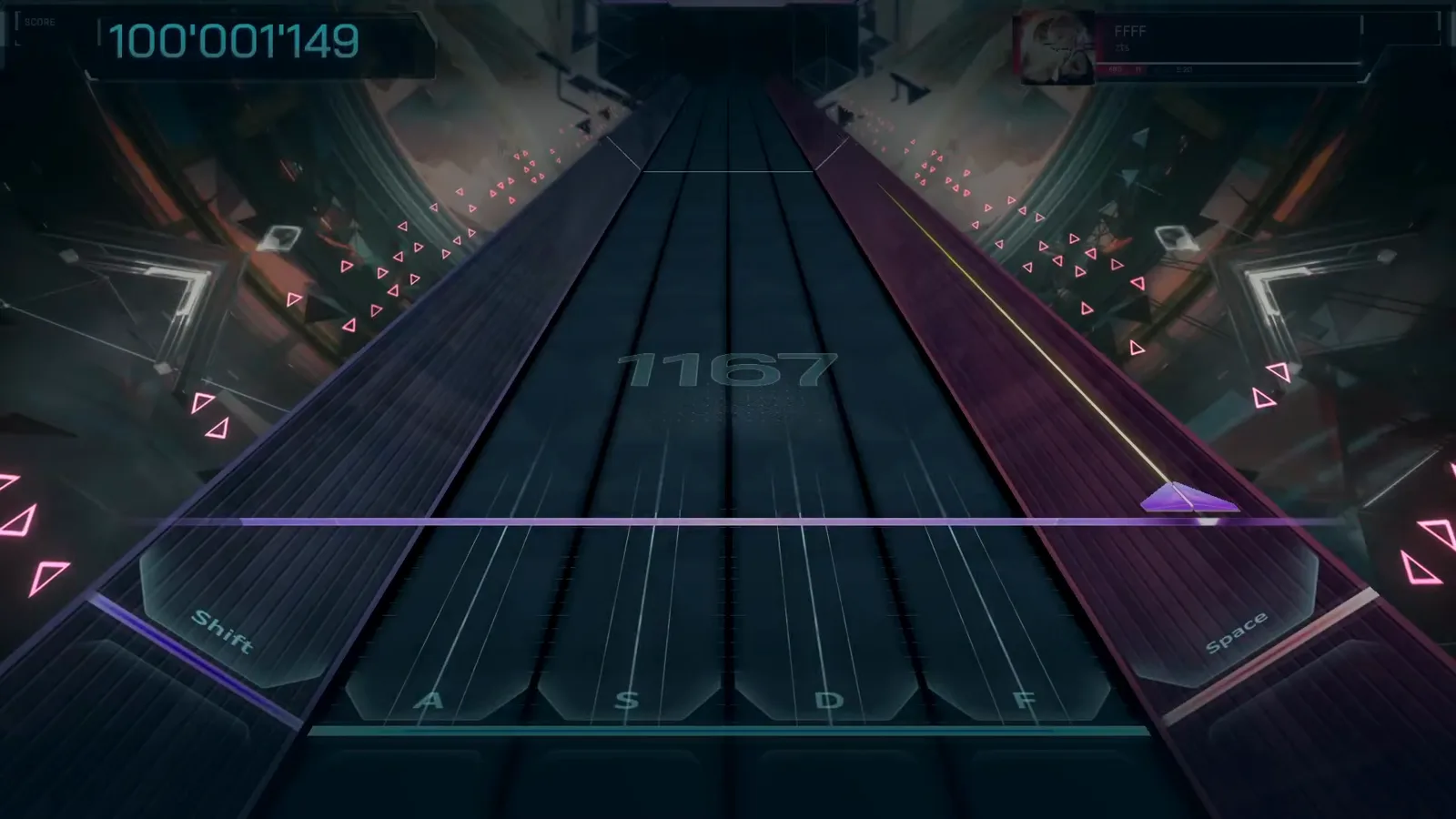 In Falsus parks the chain watermark at 1167 on the emptied FFFF field with 100'001'149 already banked on the HUD In Falsus parks the chain watermark at 1167 on the emptied FFFF field with 100'001'149 already banked on the HUD