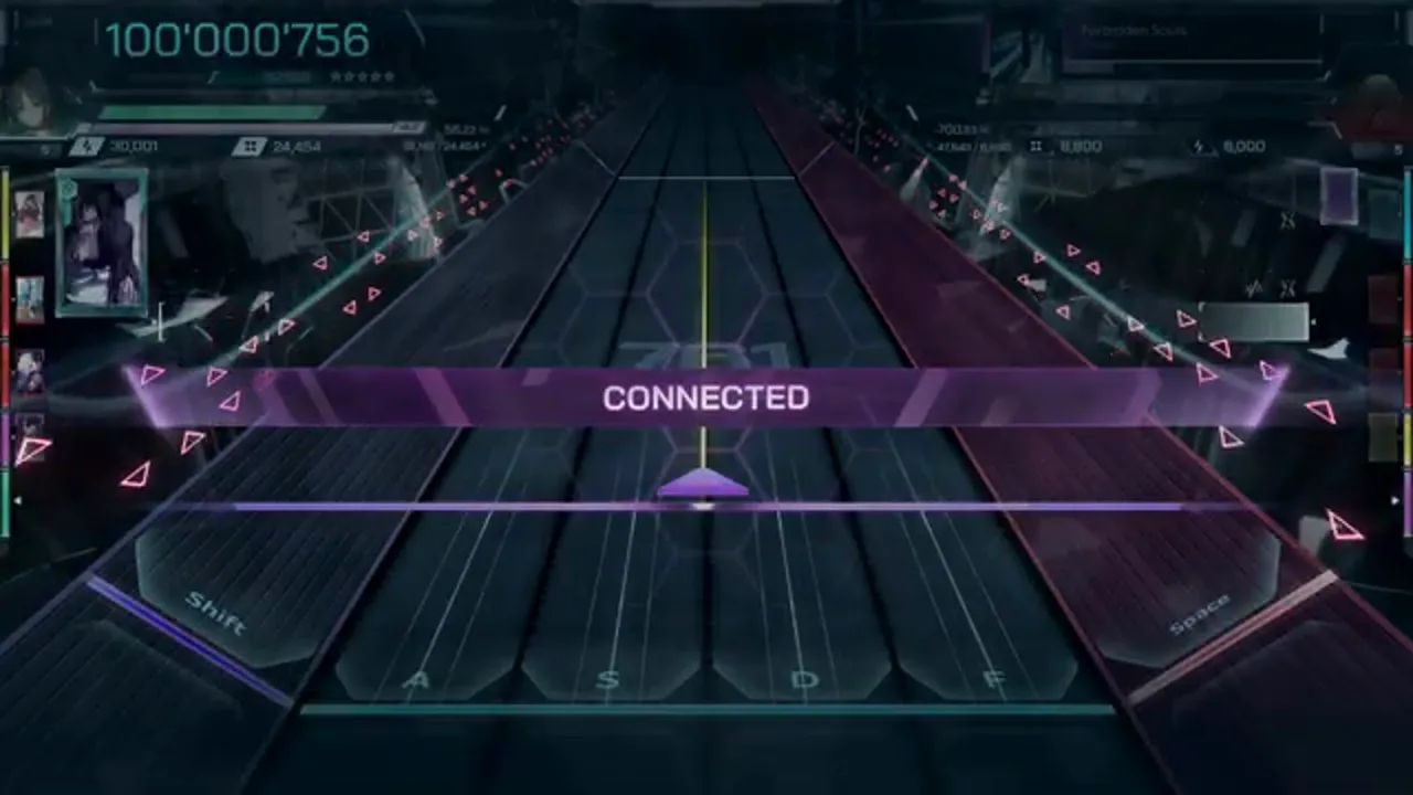 The purple CONNECTED banner crosses the emptied Forbidden Souls highway with the In Falsus HUD frozen at 100'000'756