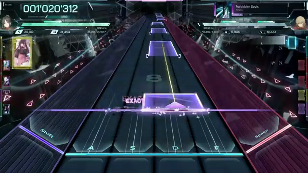 A violet field panel bears down on the In Falsus highway at 001'020'312 with the chain watermark reading 8