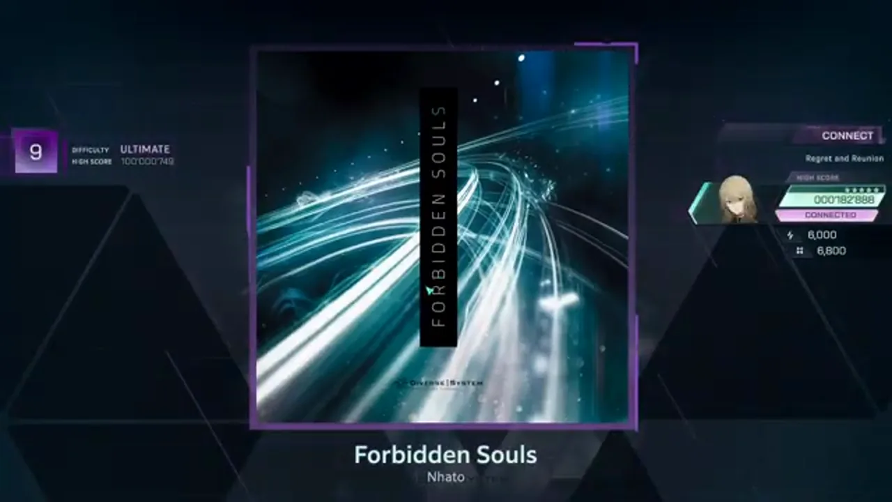 In Falsus song select pins Forbidden Souls by Nhato with the level 9 ULTIMATE tab and a 100'000'749 high score on screen