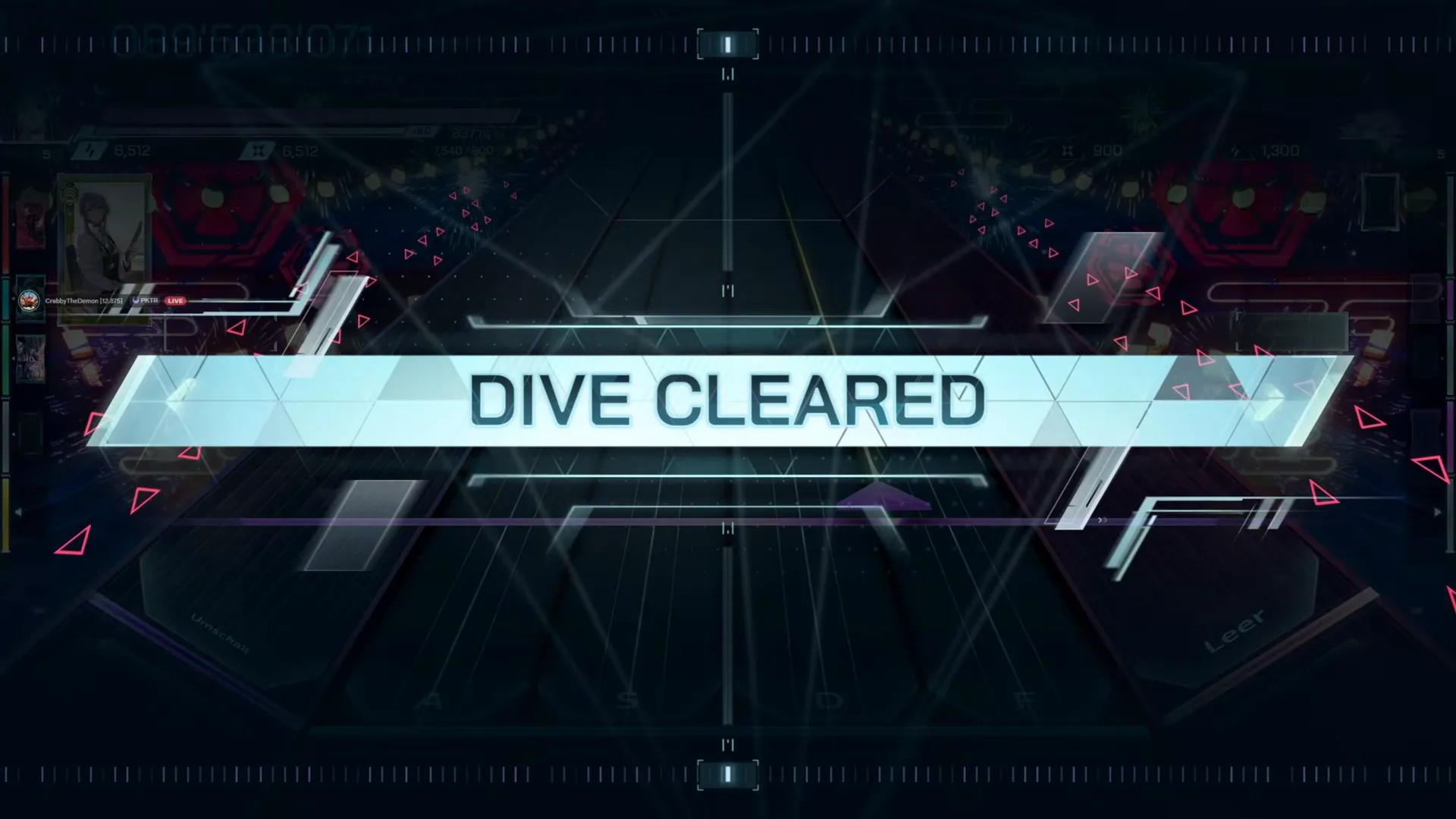DIVE CLEARED crosses a darkened In Falsus highway at the end of Hanabi ULT 9, Umschalt and Leer rails still labelled