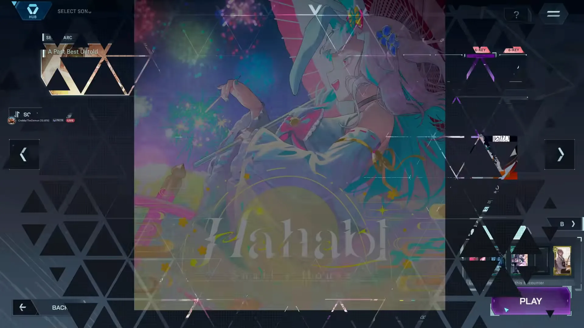 A Past Best Untold fills the SELECT ARC slot as In Falsus wipes toward Hanabi, the difficulty rail still masked