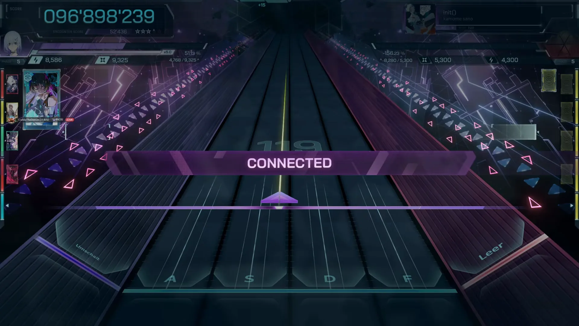 Purple CONNECTED lettering rides the emptied init() ULT 9 highway at 096'898'239 in In Falsus, chain still at 119