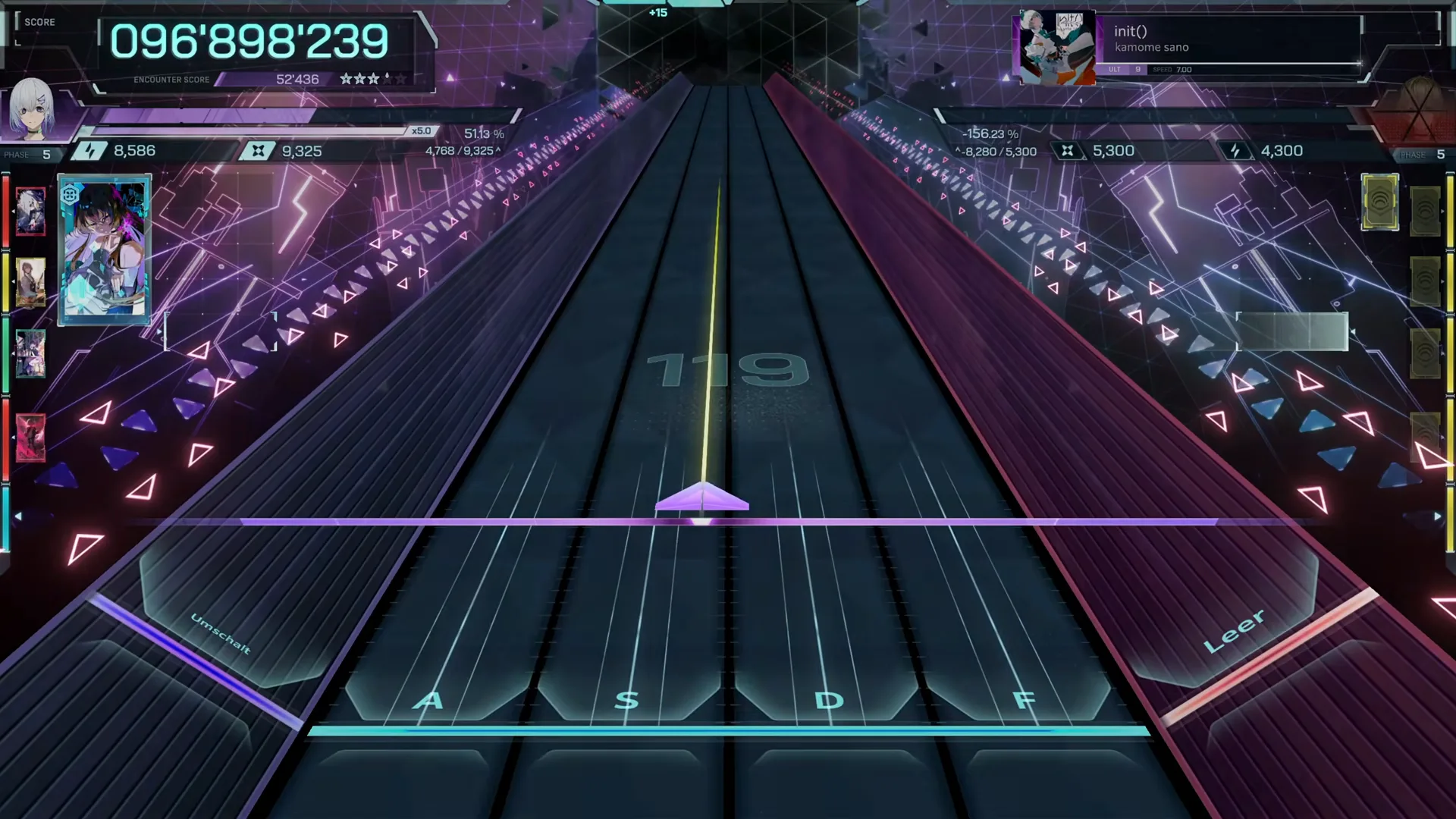 init() ULT 9 ends with the In Falsus counter already at 096'898'239, chain 119 over an empty highway