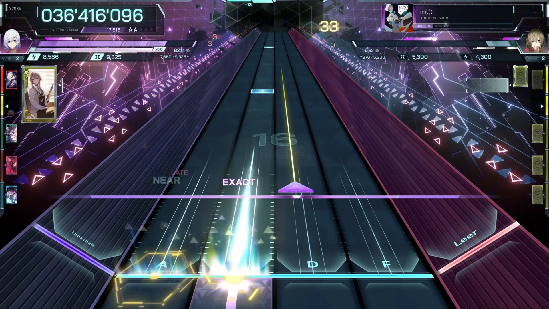 One NEAR beside an EXACT at chain 16 marks the early cost of init() ULT 9 in In Falsus, 036'416'096