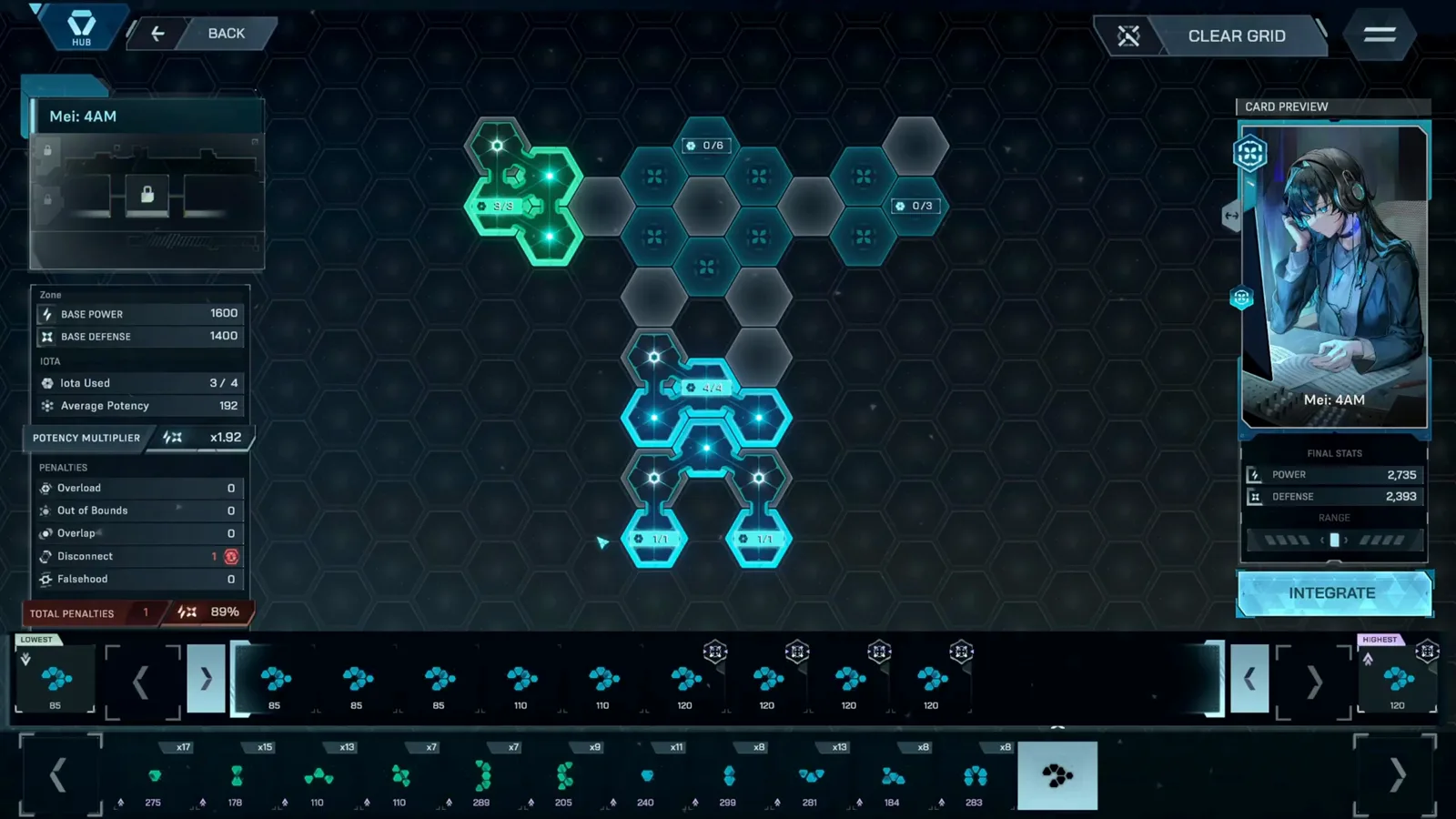 In Falsus blueprint showing a Disconnect penalty of 1 reducing the total penalty multiplier to 89 percent