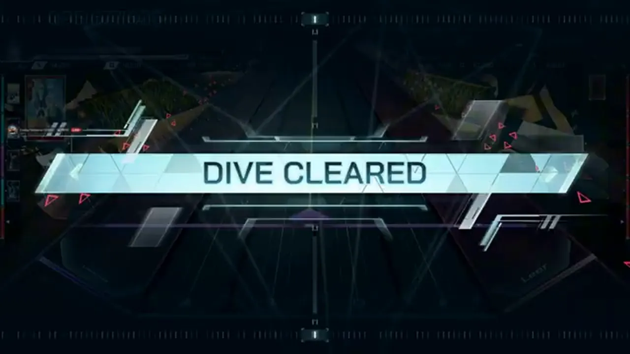 The cyan DIVE CLEARED banner crosses the emptied In Falsus field after Kirapico Riot ULT 9's final note The cyan DIVE CLEARED banner crosses the emptied In Falsus field after Kirapico Riot ULT 9's final note