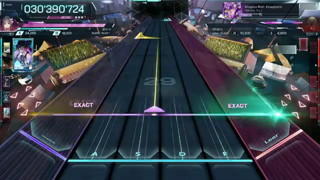 EXACT judgments light both edges of the In Falsus field while a green beam lands at 030'390'724 in Kirapico Riot ULT 9 EXACT judgments light both edges of the In Falsus field while a green beam lands at 030'390'724 in Kirapico Riot ULT 9