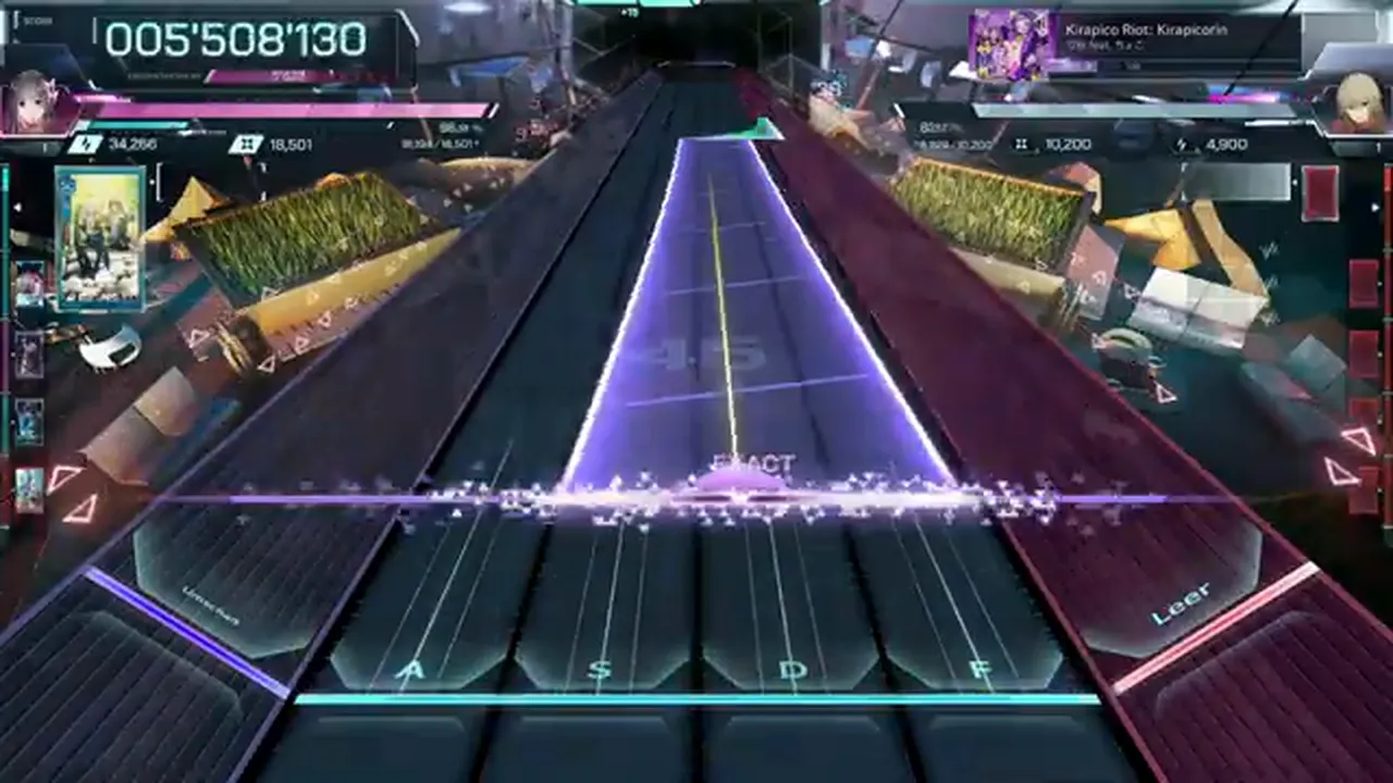 A violet fan beam spreads across the In Falsus highway as the 005'508'130 HUD ticks over in Kirapico Riot ULT 9 A violet fan beam spreads across the In Falsus highway as the 005'508'130 HUD ticks over in Kirapico Riot ULT 9