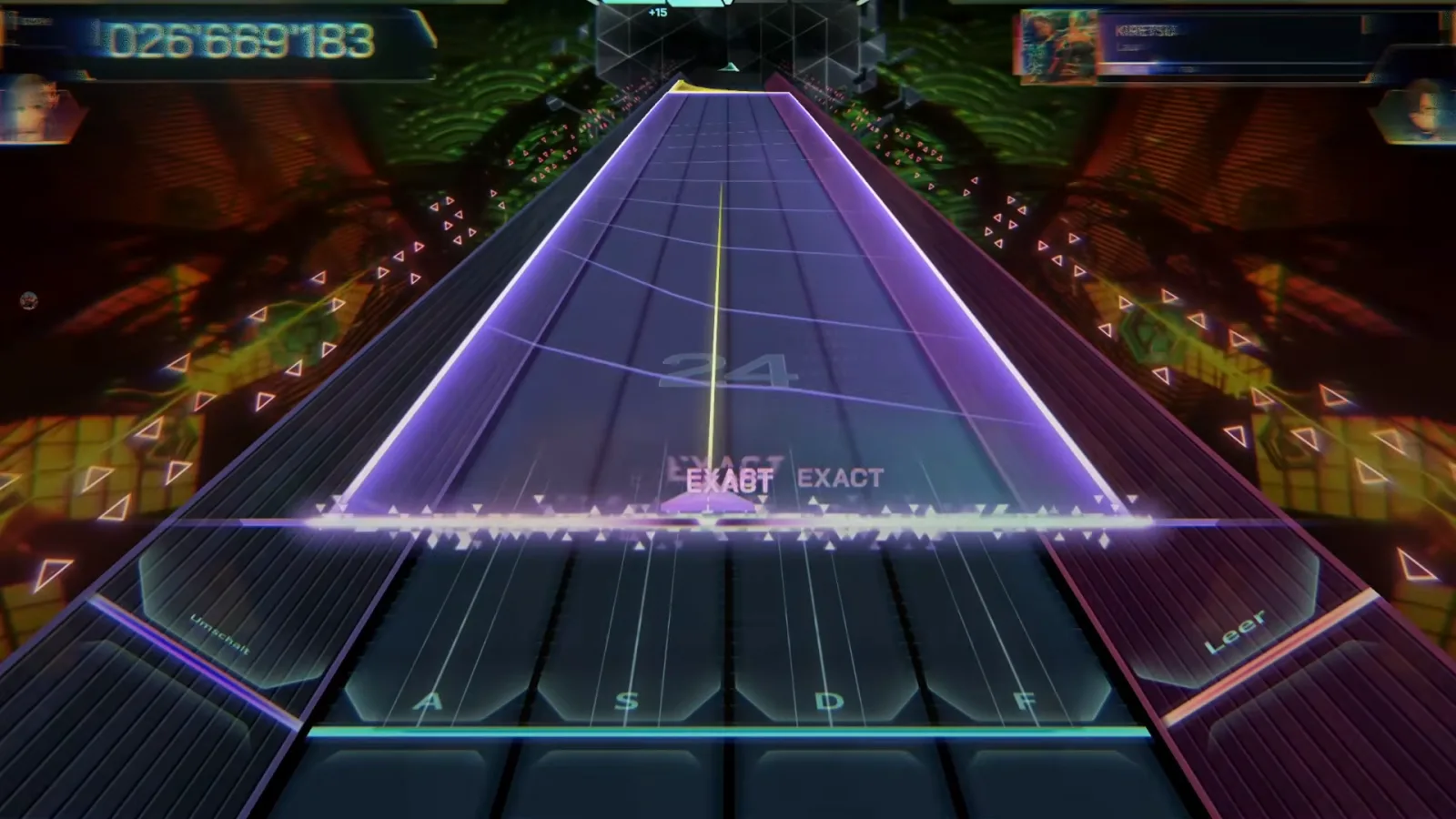 A field-wide purple slab spans every lane of KIRETSU ULT 10 in In Falsus while two EXACT judgments lift the chain to 24