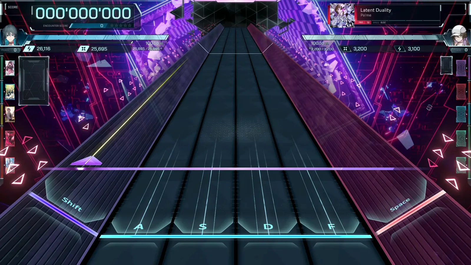 Empty In Falsus lanes wait at 000'000'000 before the first note of Latent Duality's FBD 13 chart