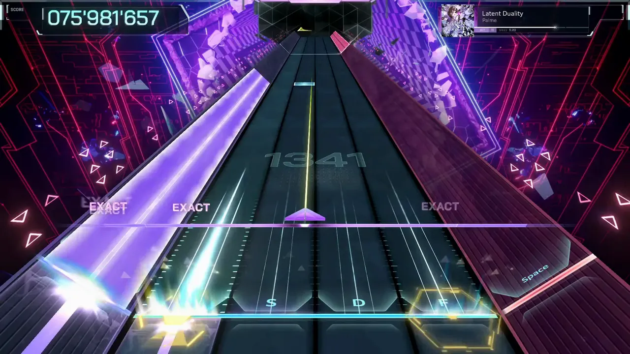 A purple laser gate spans the In Falsus highway at 075'981'657 with the Latent Duality ULT 11 watermark reading 1341 A purple laser gate spans the In Falsus highway at 075'981'657 with the Latent Duality ULT 11 watermark reading 1341