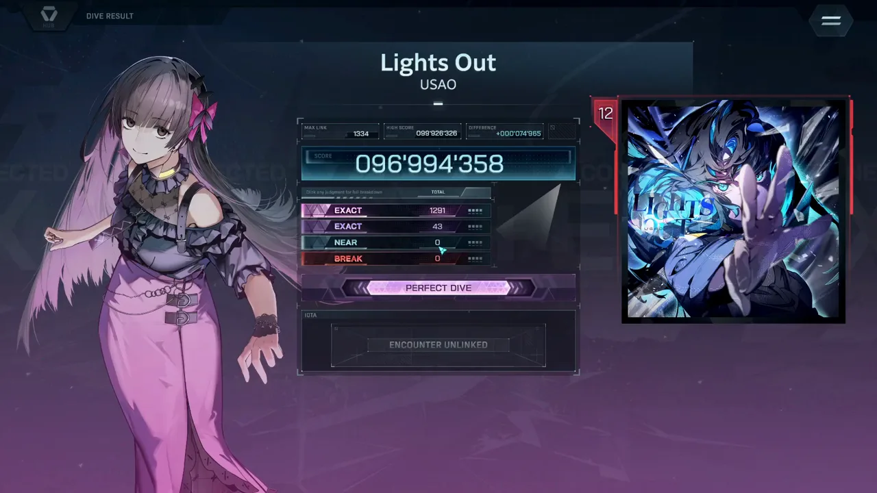 The result card counts up through 096'994'358 before settling — a mid-roll frame, not the final Lights Out score The result card counts up through 096'994'358 before settling — a mid-roll frame, not the final Lights Out score
