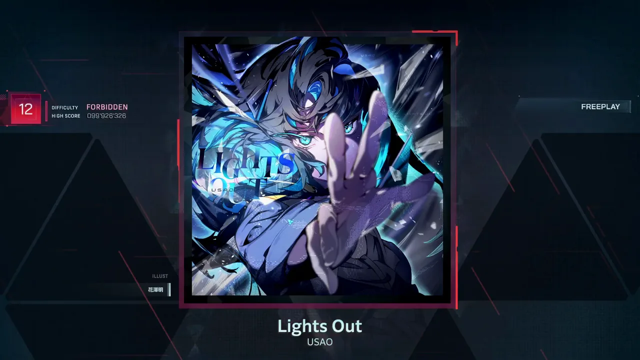In Falsus song select pins Lights Out at FORBIDDEN 12 with HIGH SCORE 099'926'326 and the 花澤明 jacket credit In Falsus song select pins Lights Out at FORBIDDEN 12 with HIGH SCORE 099'926'326 and the 花澤明 jacket credit