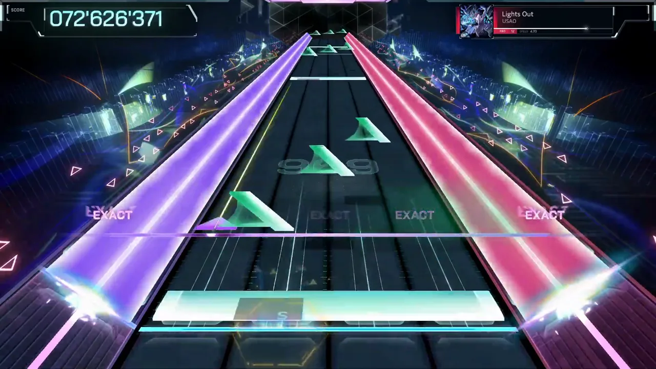 Violet and crimson wall beams flank the In Falsus highway at 072'626'371 in Lights Out's FBD 12 midchart Violet and crimson wall beams flank the In Falsus highway at 072'626'371 in Lights Out's FBD 12 midchart
