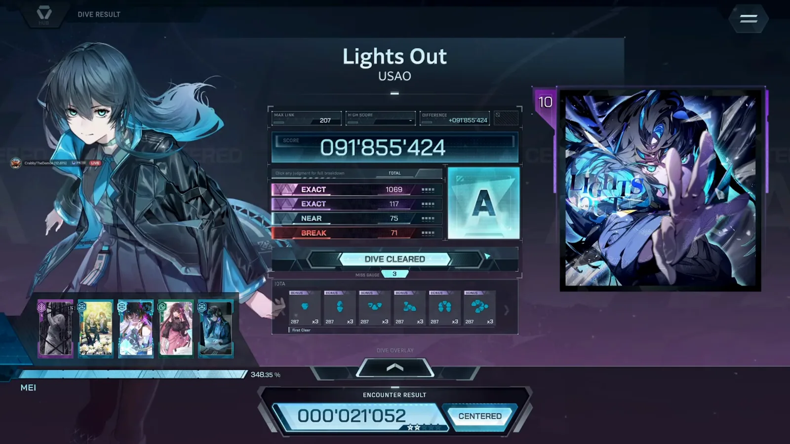 The Lights Out ULT 10 dive result card in In Falsus shows grade A at 091 855 424 and a judgment tally summing to 1332 notes The Lights Out ULT 10 dive result card in In Falsus shows grade A at 091 855 424 and a judgment tally summing to 1332 notes