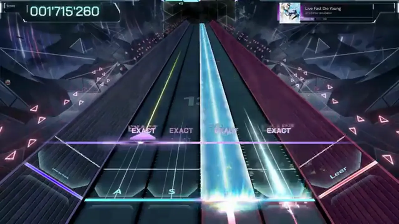 EXACT EXACT tags light under a cyan beam at 001'715'260 early in Live Fast Die Young ULT 10 in In Falsus