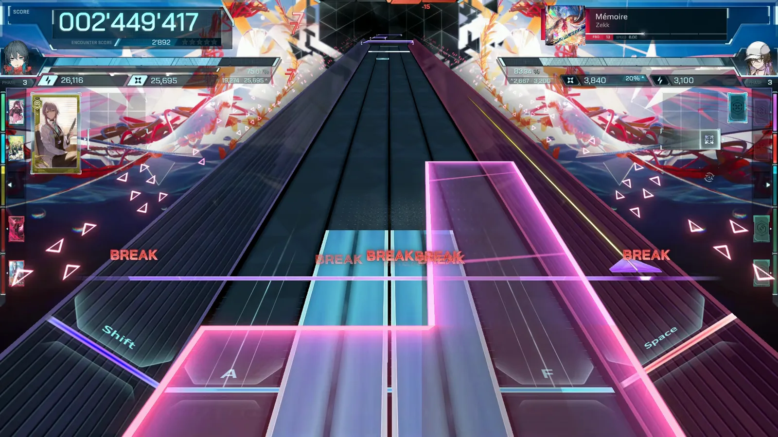 Stepped pink slabs climb the right lanes during PHASE 3 of the In Falsus Mémoire chart, score 002'449'417