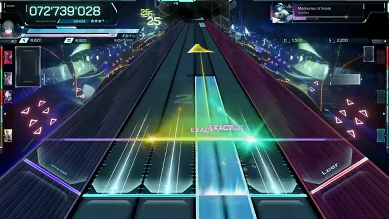 A yellow field triangle spreads over a cyan beam while EXACT EXACT EXACT scores at 072'739'028 in In Falsus A yellow field triangle spreads over a cyan beam while EXACT EXACT EXACT scores at 072'739'028 in In Falsus